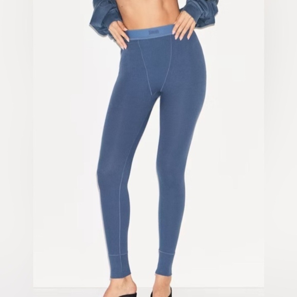 SKIMS | cotton rib leggings blue thermal athleisure soft stretchy loungewear XS